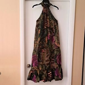 Farm Rio Tropical Print Maxi  Halter Dress 100% Cotton Sz M. EUC